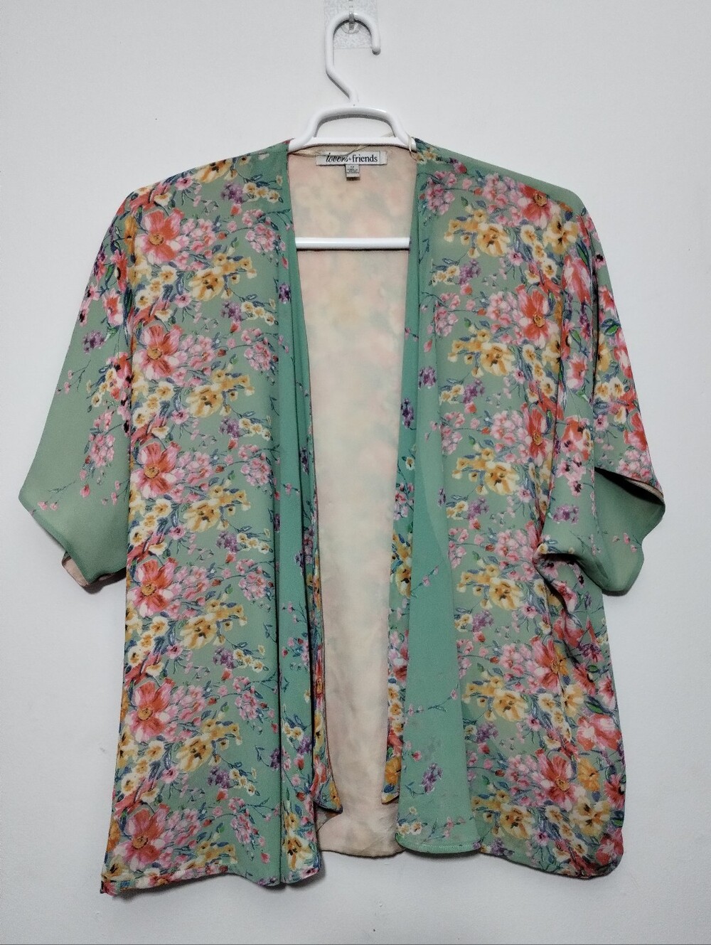 Lovers + Friends Green Floral Print Kimono Cardigan Women's M Boho Artsy Whimsy